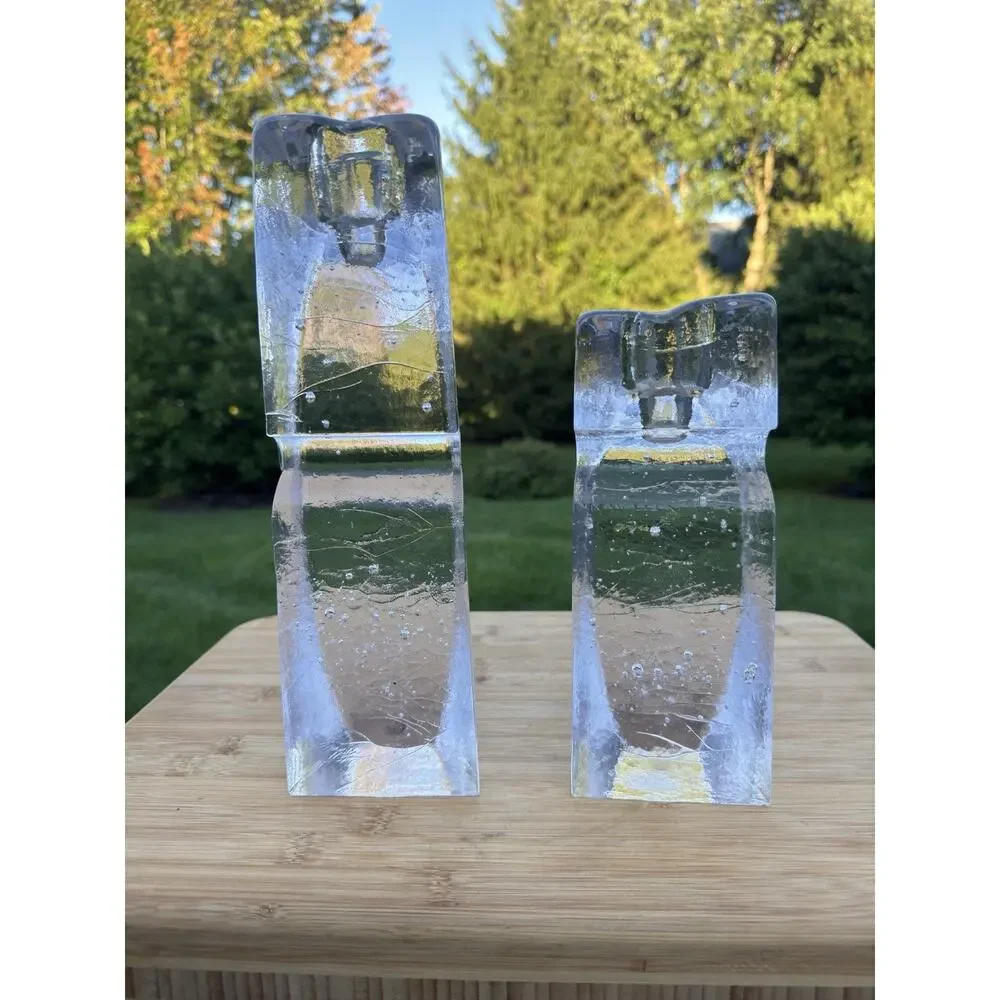VTG Kosta Boda Connect 2 Candle Holders 12” & 9” Scandinavian Art Glass SWEDEN